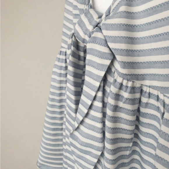 Blue and White Striped Tie Front Plunge V-Check Peplum Top Size 12 - Picture 3 of 4
